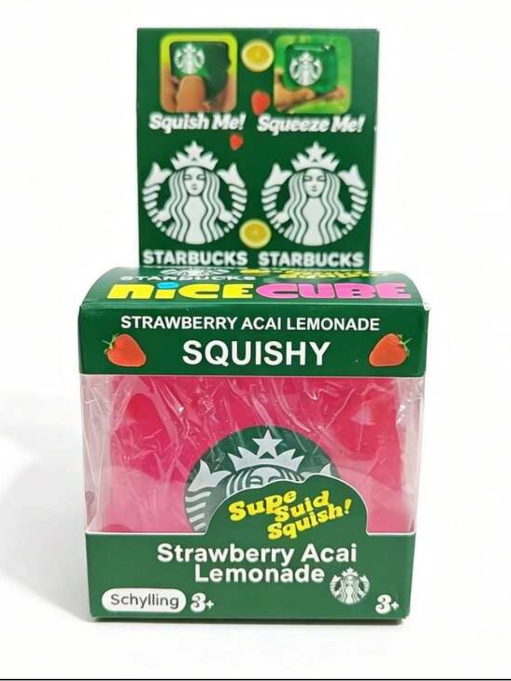 Starbucks x NeeDoh Nice Cube Squishy Toy Strawberry Acai Lemonade